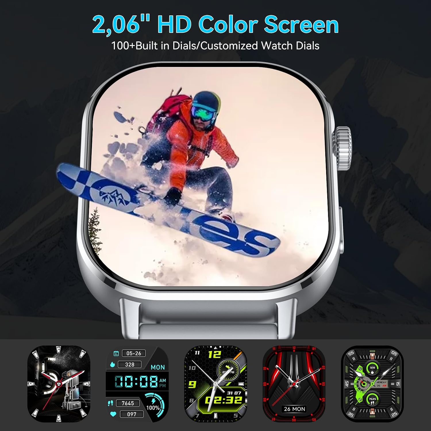 Smartwatch Damen Herren mit GPS, 2.06" AMOLED Display, 5ATM Wasserdicht, Bluetooth Anruf, 110+ Sportmodi, mit Kompass/Fitness Tracker,Herzfrequenz/Schlafmonitor,,Kompatibel mit Android/IOS,Silbergrau – Bild 4
