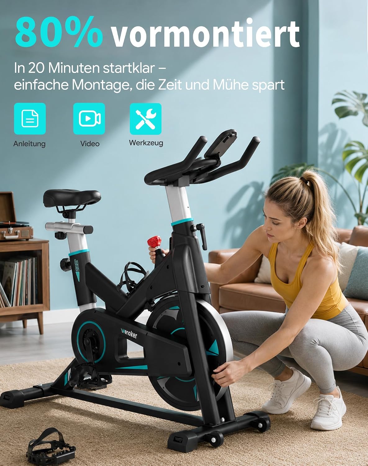 WENOKER Heimtrainer Fahrrad, Magnetwiderstand mit 15 dB – Bild 5