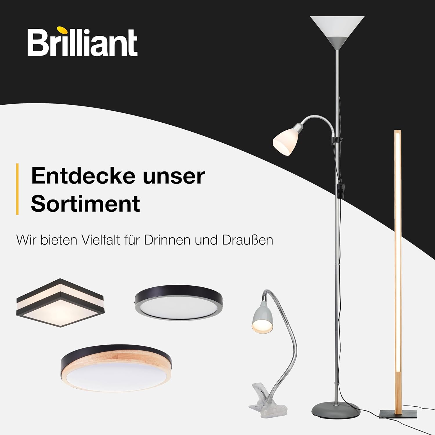 Brilliant Spari Deckenfluter mit Leselampe schwarz, weiß LED Stehlampe 1,8 m Standleuchte für LED-Leuchtmittel geeignet (E27 & E14 Fassung) mit verstellbarem Lesearm – Bild 7