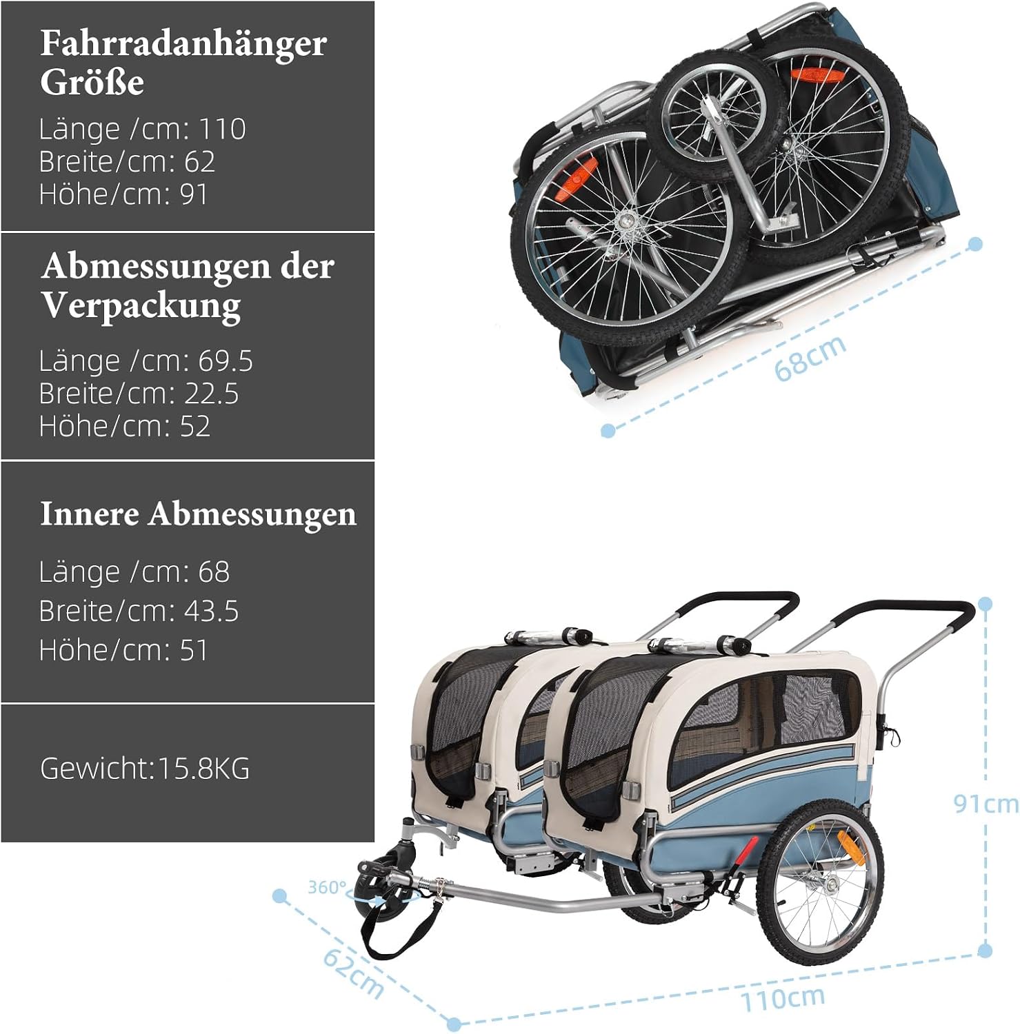 Hundeanhänger 2-in-1 für Fahrrad & Jogger – Bild 6