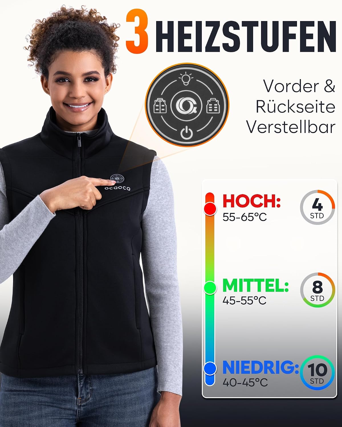 Fleece Heizweste Damen mit 16000mAh 7,4 Powerbank, Beheizbare Weste – Bild 4