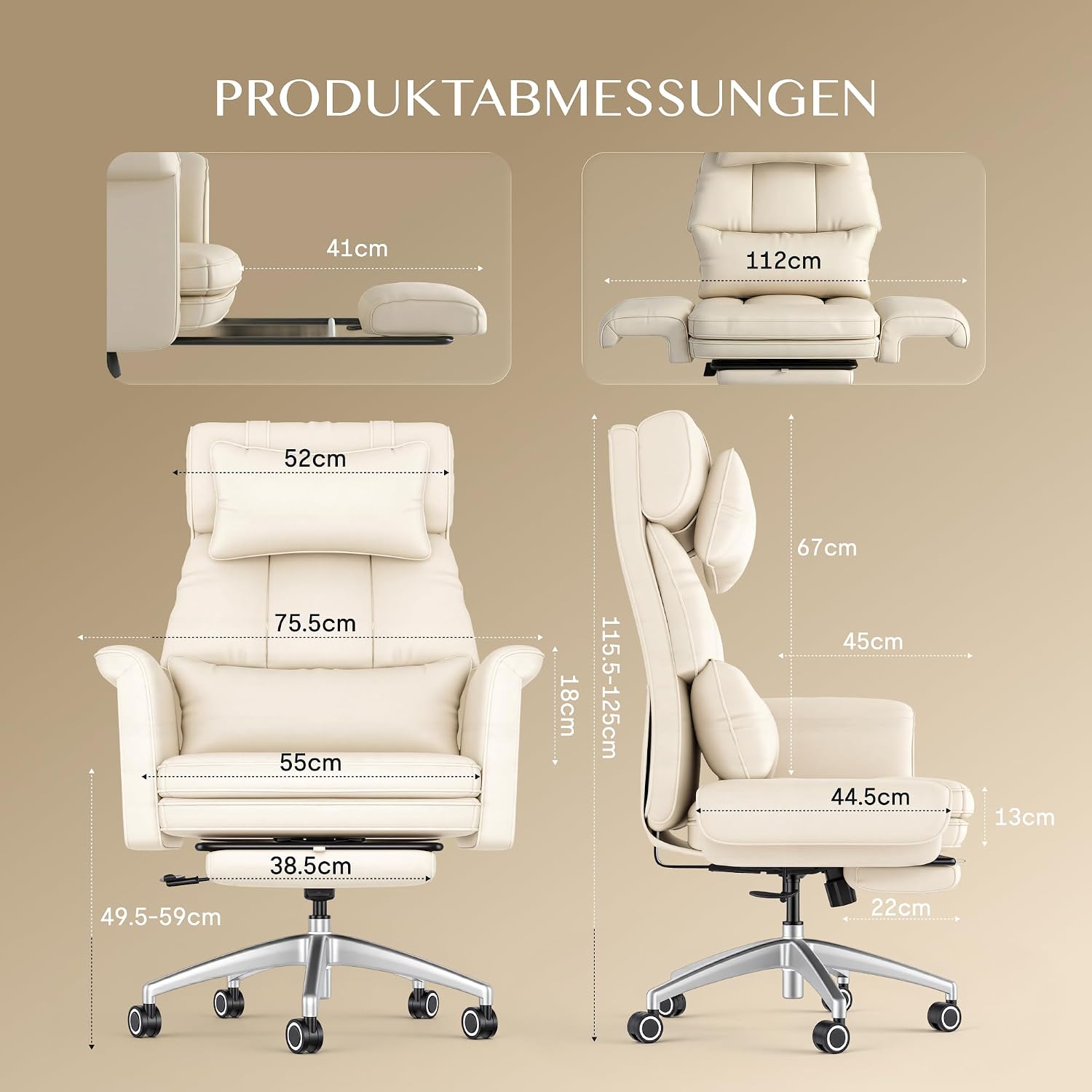 FLEXISPOT 180° verstellbarer Bürostuhl mit Fußstütze HC4 Beige – Bild 2