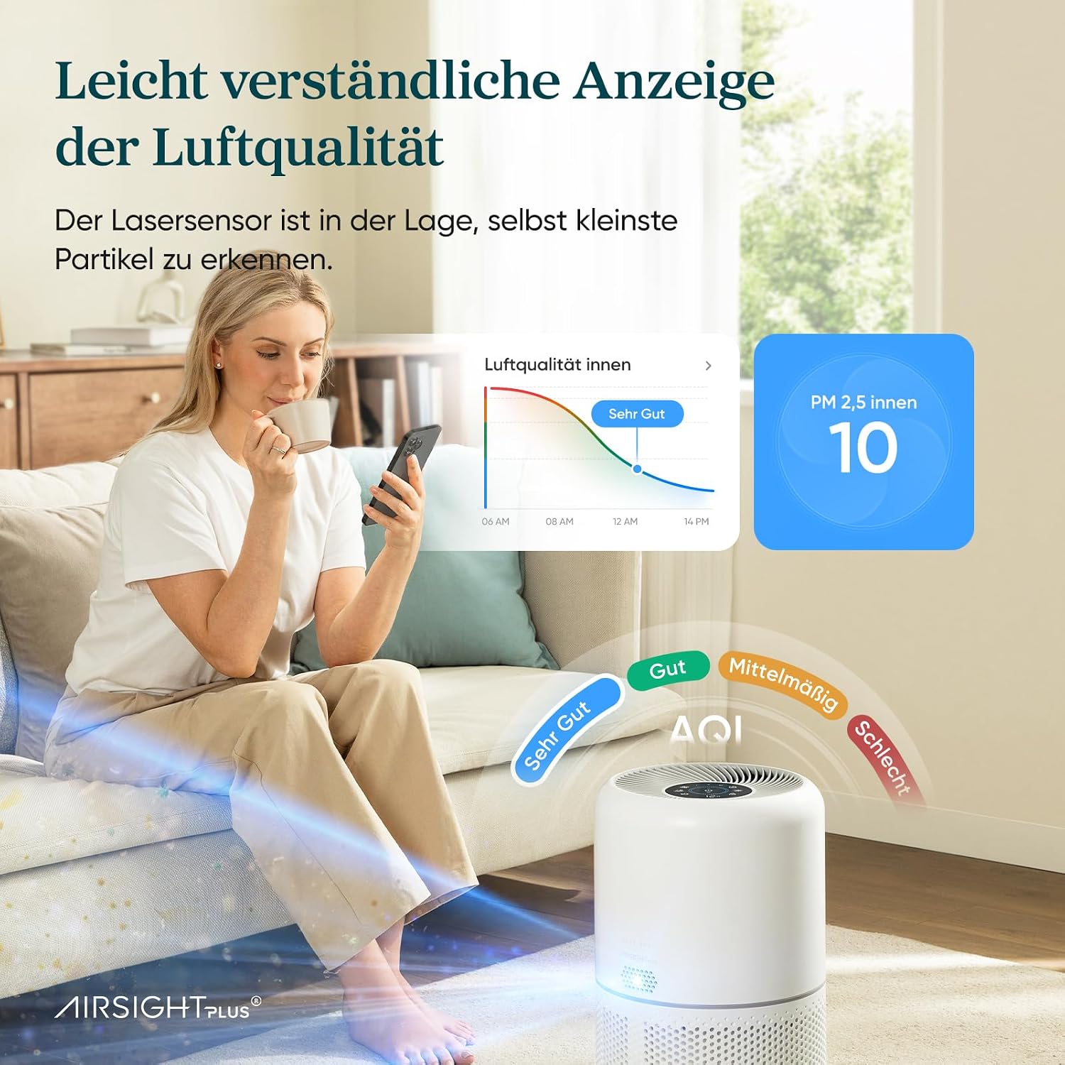 Levoit Core 300S Luftreiniger Allergiker mit APP, Auto-Modus, bis 54㎡, Weiß – Bild 2