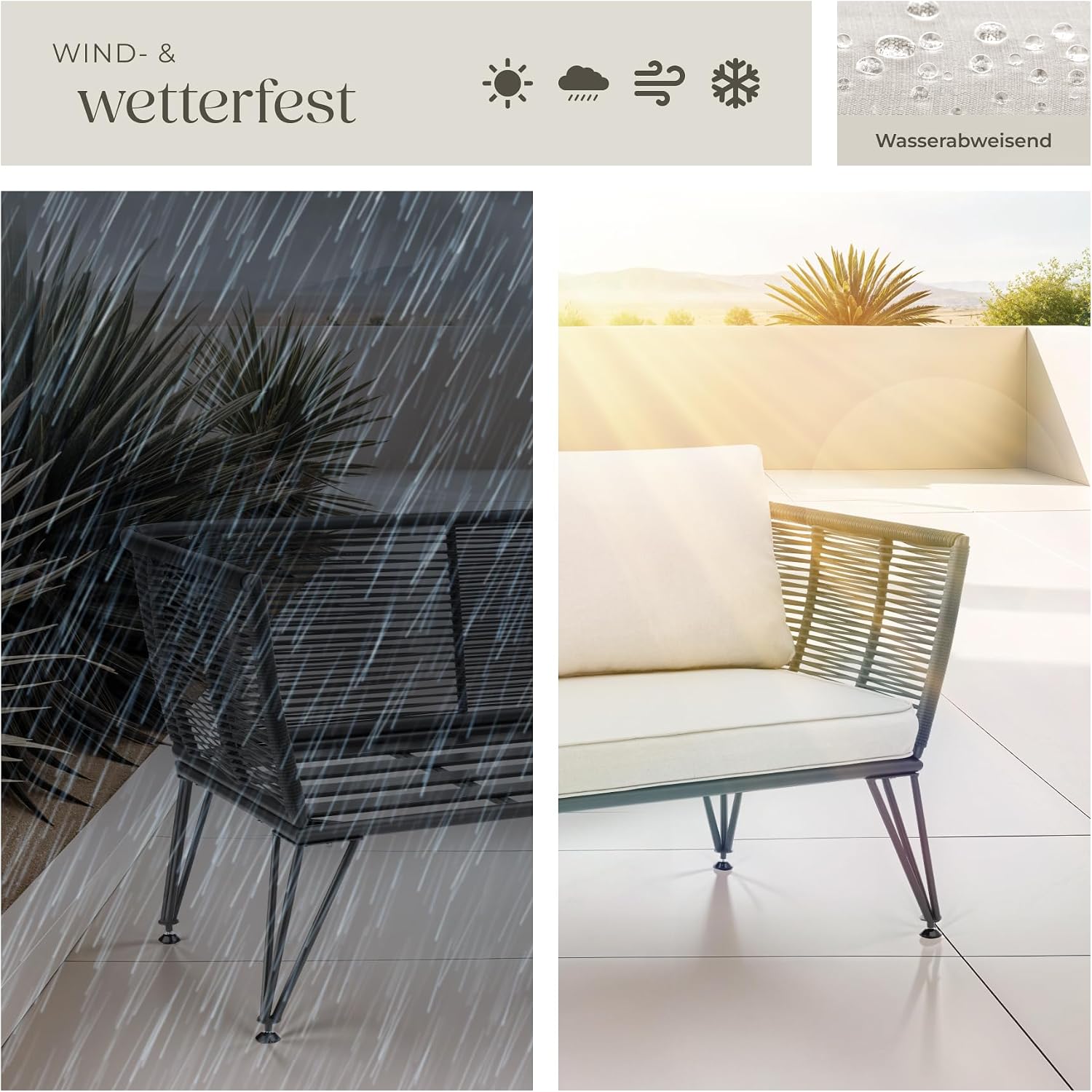 tectake® Rattan Lounge Sofa, Lounge Möbel Outdoor, Balkon Möbel, Outdoor Möbel, Rattan Gartenmöbel, Gartensofa mit Outdoor Kissen wetterfest, Balkonmöbel Kleiner Balkon, Wintergarten – Bild 7