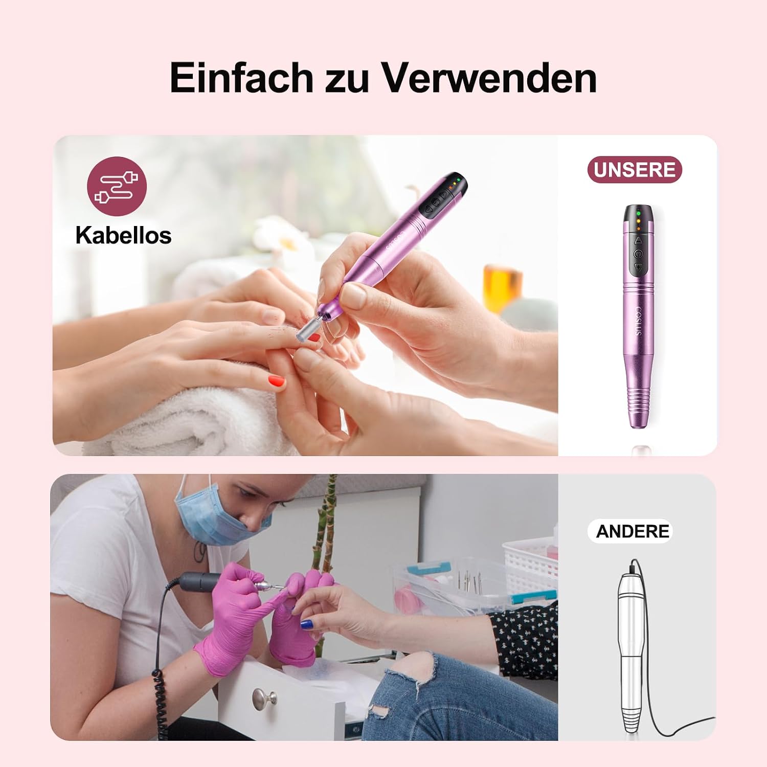 COSLUS C20 Elektrischer Nagelfräser 35000 u/min kabellos 11 in 1, Lila – Bild 2