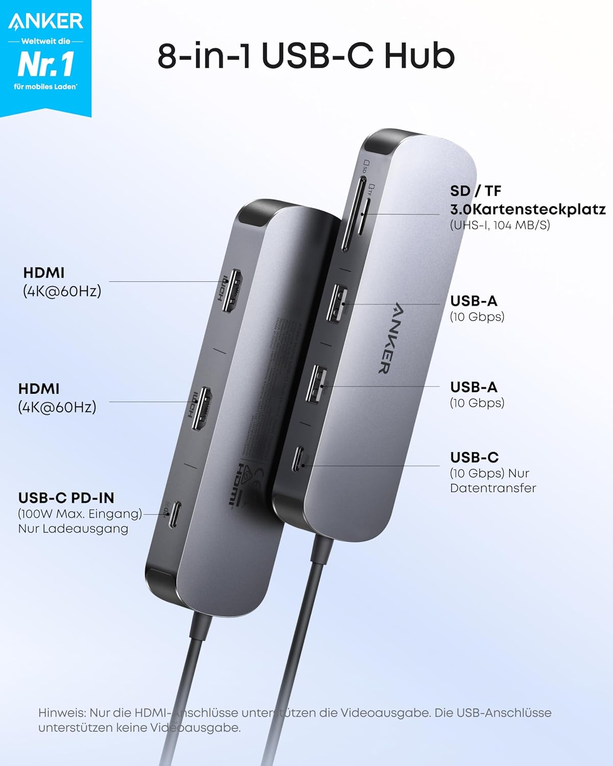 Anker Nano 8-in-1 USB C Hub, Dual-Monitor Docking Station mit 4K@60Hz HDMI – Bild 2