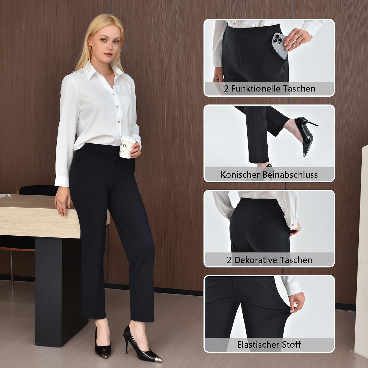 Anzughose Damen, Stoffhose Hosen mit Taschen – Bild 5