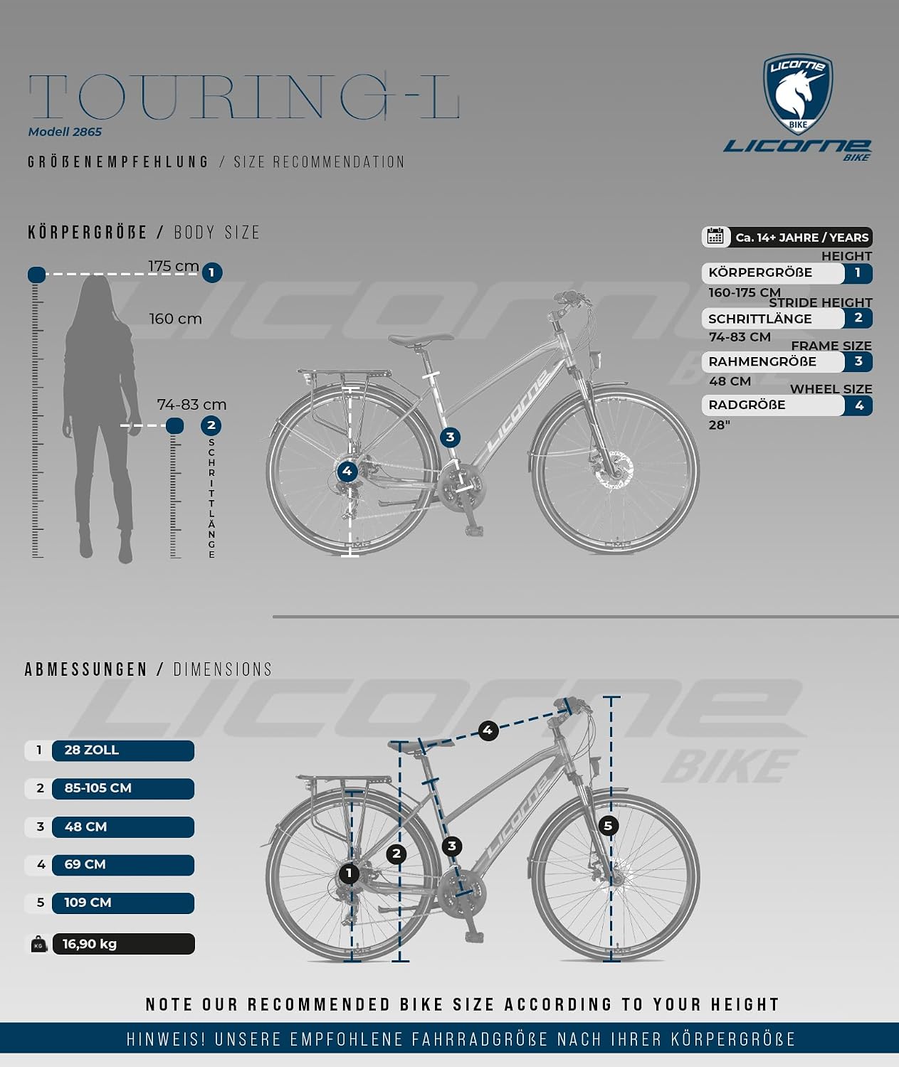 Licorne Bike Premium Touring Trekking Bike in 28 Zoll Aluminium Scheibenbremse Fahrrad für Jungen, Mädchen, Damen und Herren - 21 Gang-Schaltung - Mountainbike - Crossbike – Bild 8