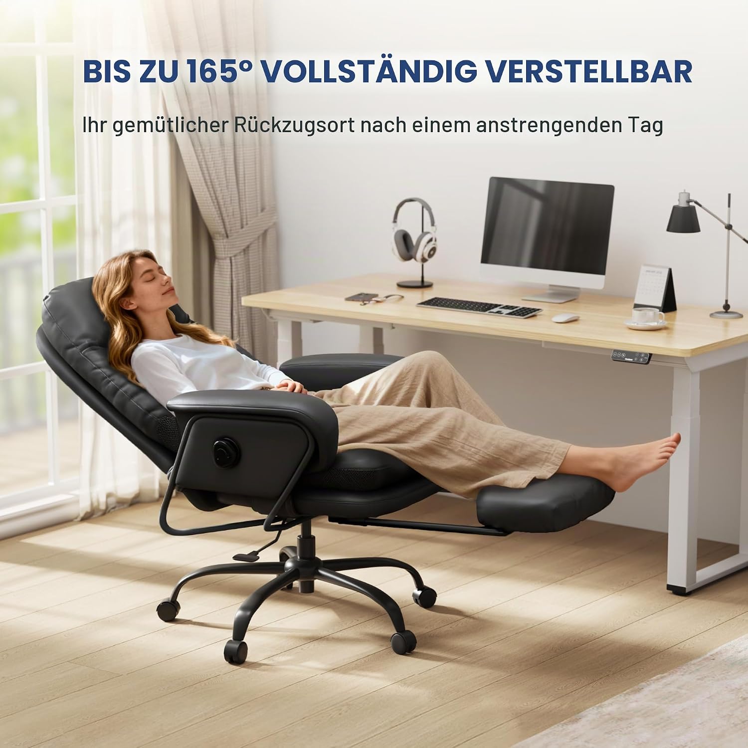FlexiSpot LunoX 2-in-1 Chefsessel Bürostuhl mit Fußstütze Schwarz – Bild 5