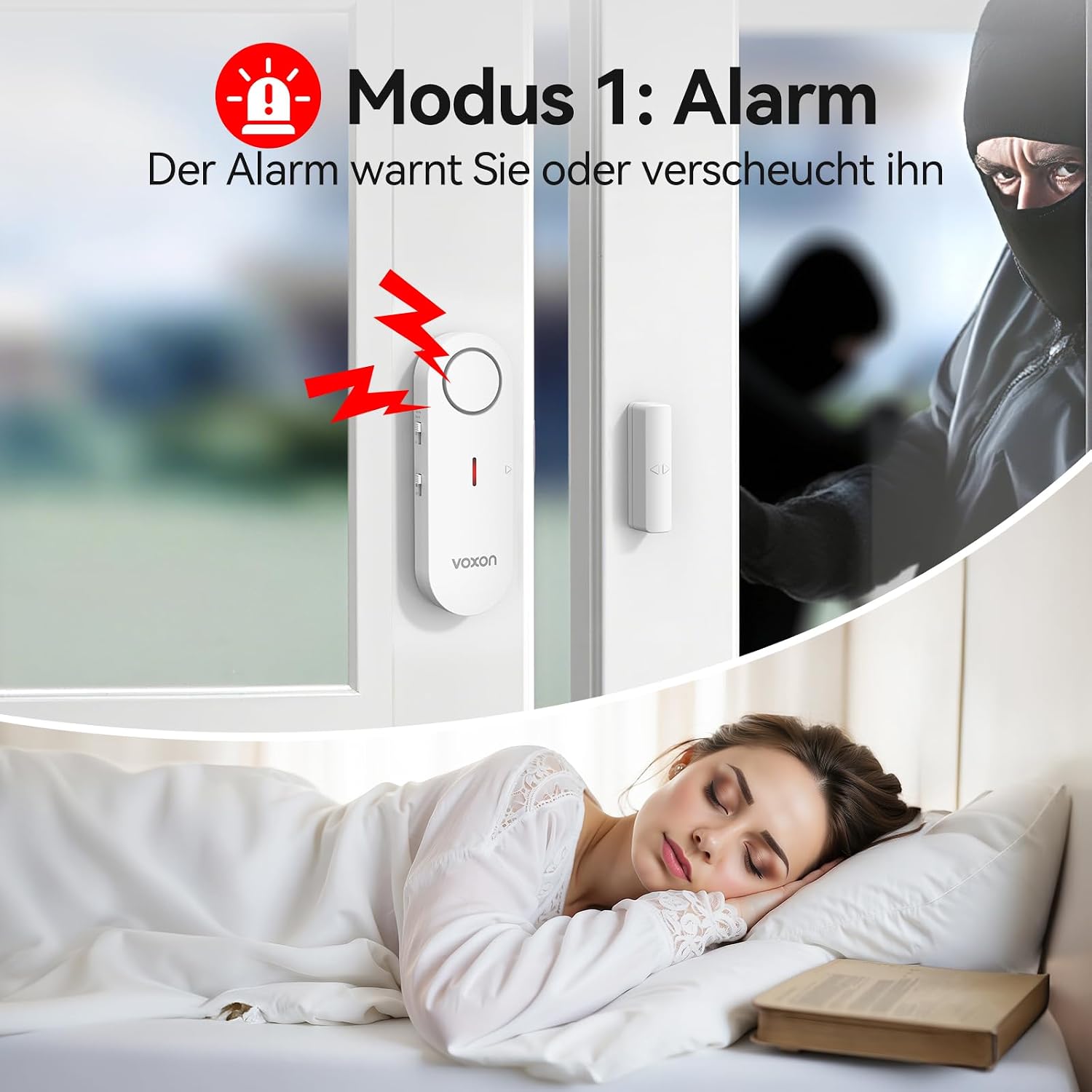 VOXON Türalarm, Fensteralarm Einbruchschutz, 2-in-1 Alarm/Türgong, 3-stufiger Lautstärkeregler, Alarmanlage Tür- und Fenstersensoren mit Sirene für Pool, Haus, Geschäft, Garage, Wohnung (2Pcs) – Bild 2