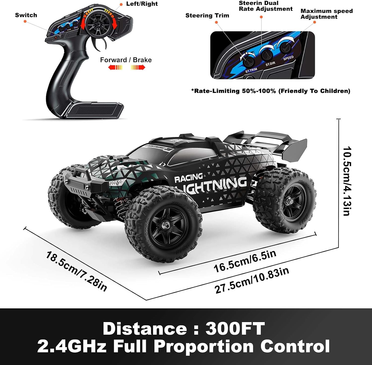 Ferngesteuertes Auto 1:18 Brushless 4WD RC Auto 52 km/h für Erwachsene & Jungen ab 10 Jahren, Offroad RC Auto mit Vollmetall-Antrieb, ölgefüllten Stoßdämpfern, 2 Akkus & 2 Karosserien – Bild 7