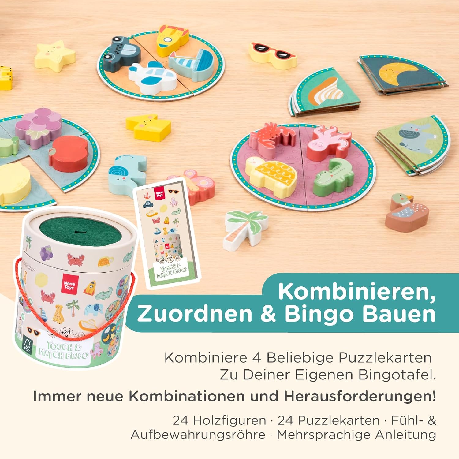 Nene Toys Fühlspiel ab 2 Jahren – Kinderspiel & Lernspiel aus Holz – Bild 4