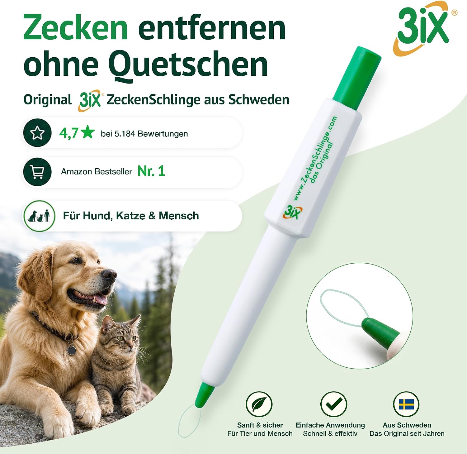 3iX Zeckenschlinge zum Zecken entfernen, schnelle und einfache Anwendung – Bild 5