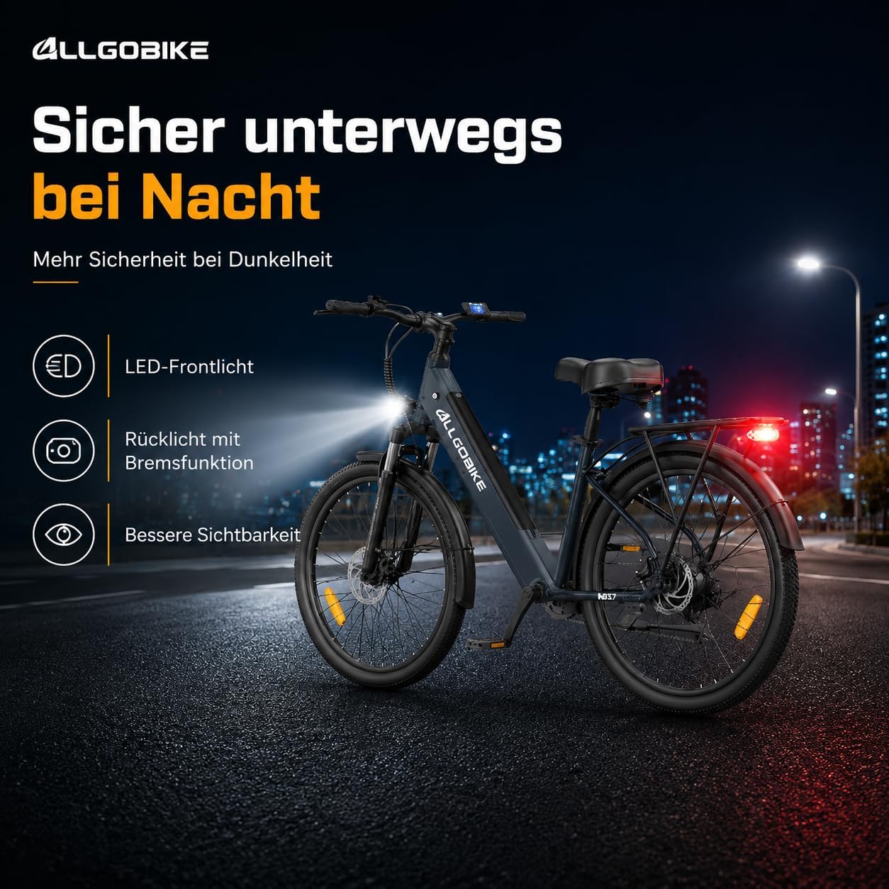 AM27 Elektrofahrrad 27,5 Zoll E-Bike für Damen und Herren 250W Motor 36V 15Ah Akku 25 km/h 7-Gang-Schaltung 3 Unterstützungsstufen Scheibenbremsen LED-Beleuchtung – Bild 7