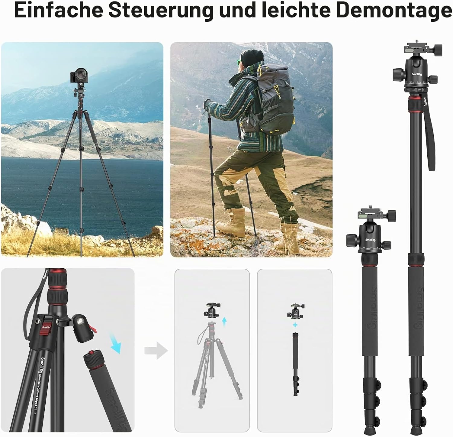 SMALLRIG 71" Faltbares Aluminium Kamera Stativ Einbeinstativ – Bild 5