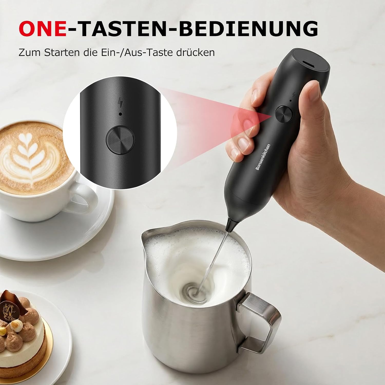 Bonsenkitchen Wiederaufladbarer Milchaufschäumer, Handmilchaufschäumer – Bild 3