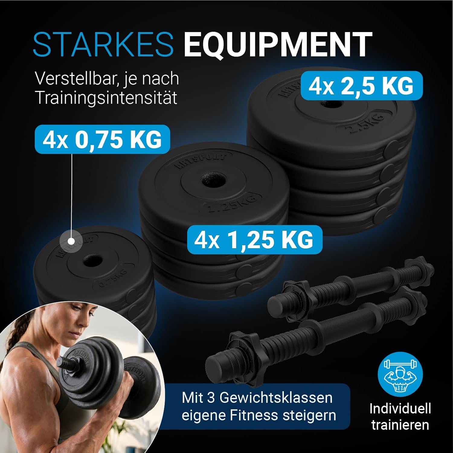 ArtSport 2er Hantelset 20/30 / 40 kg - Kurzhantel Set mit 2 Kurzhanteln, Gewichten & 4 Sternverschlüsse – Bild 3