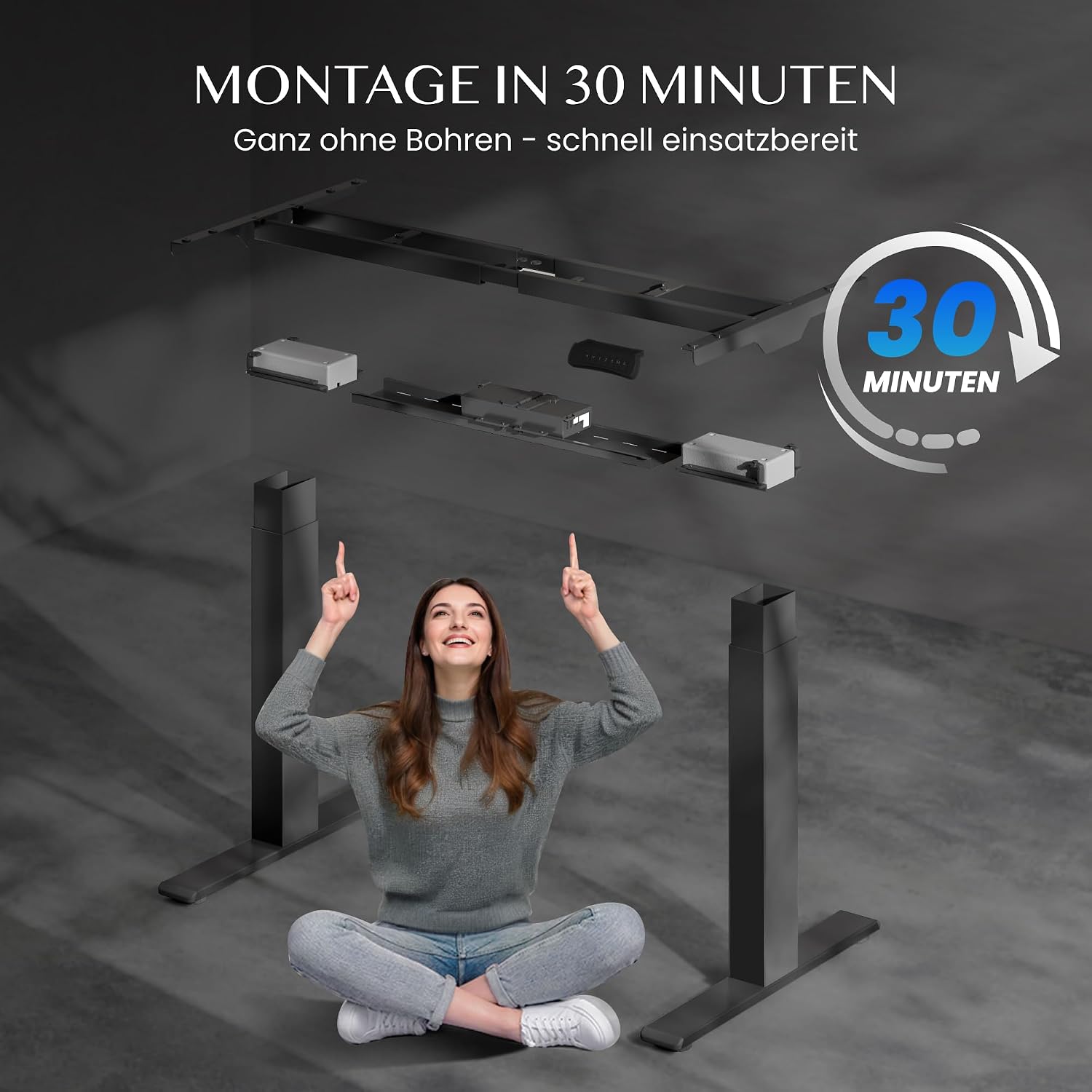 FLEXISPOT Höhenverstellbarer Schreibtisch Gestell E300, Schwarz – Bild 8