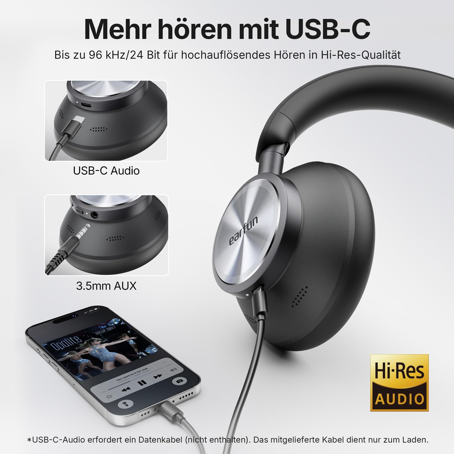 EarFun Wave Pro X Noise Cancelling Kopfhörer, Kabellose Bluetooth Kopfhörer – Bild 8