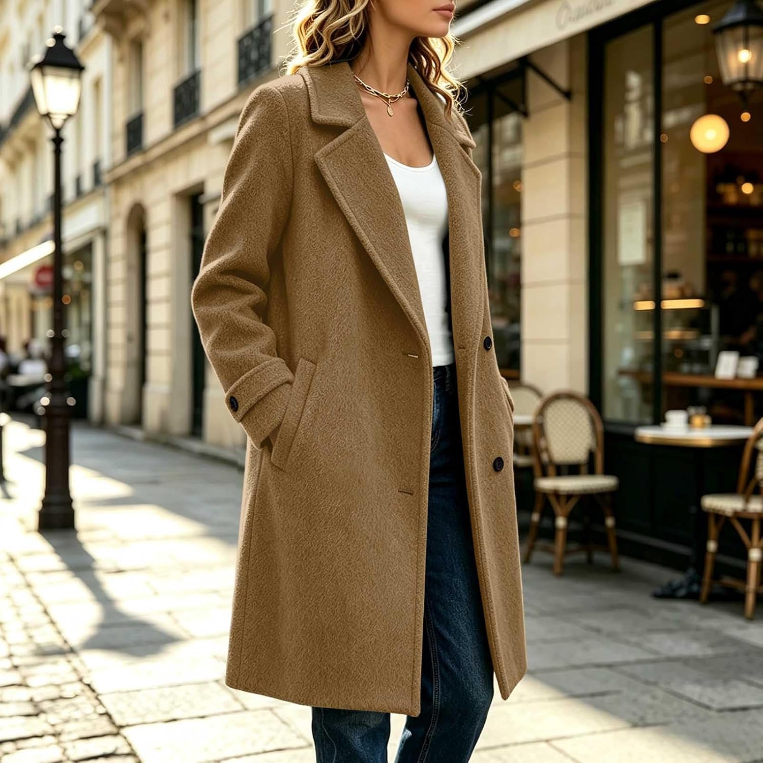 Wollmantel Damen Klassisch Zweireiher Mantel Langjacke Herbst Büro – Bild 3