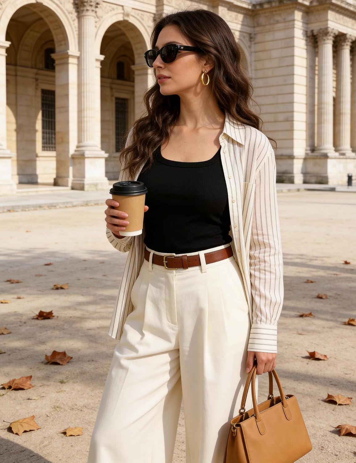 Aottori Langarmshirt Damen U-Ausschnitt Gerippt Basic Shirt Langarm – Bild 2