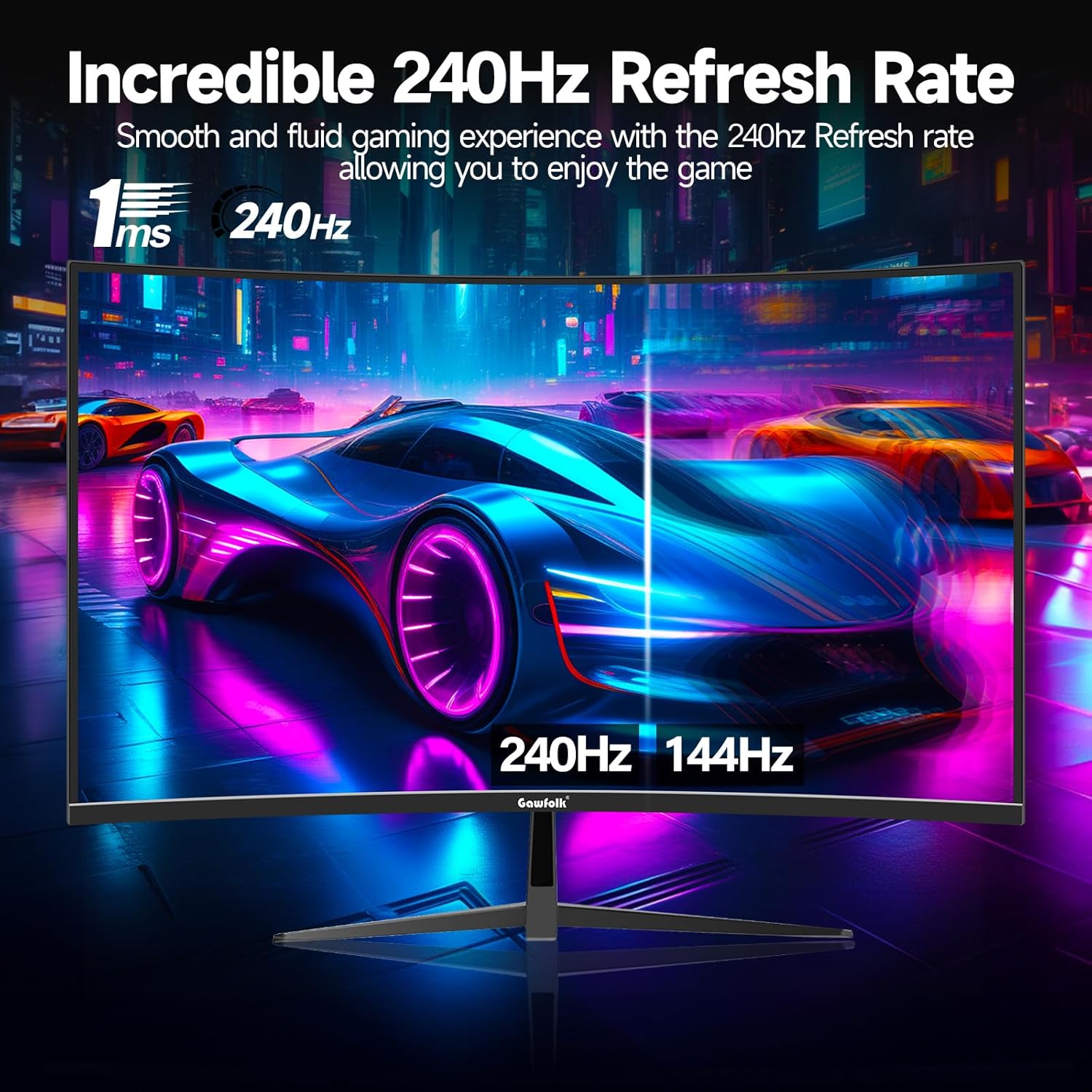 Gawfolk Gaming Monitor 32 Zoll Curved, 240Hz PC Bildschirm Full HD 1080P – Bild 3