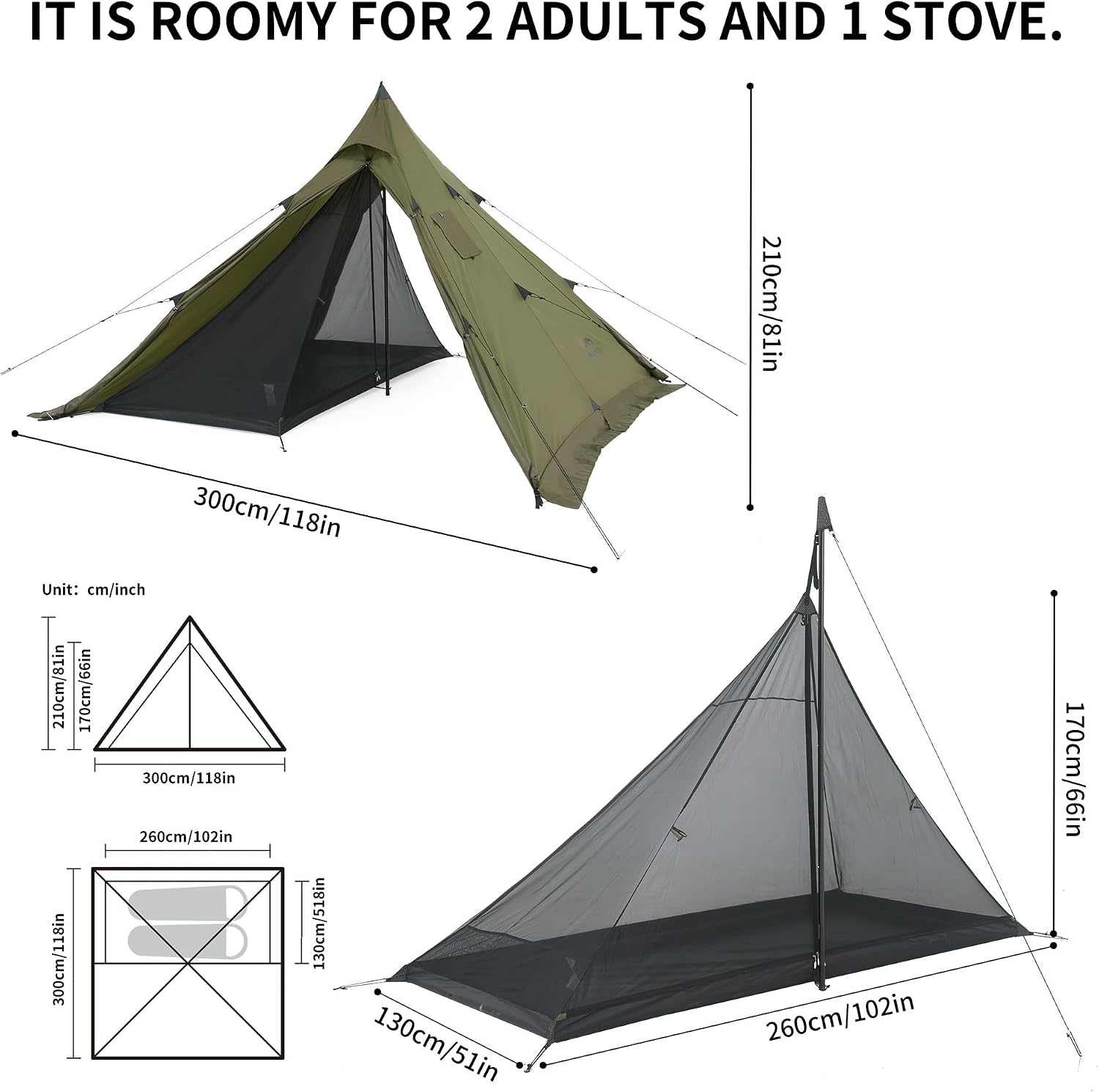 Naturehike Tipi Zelt Firstzelte 3-4 Personen Indianerzelt Wasserdicht Winddicht Einfacher Aufbau Pyramidenzelt für Outdoor Camping Familien – Bild 9