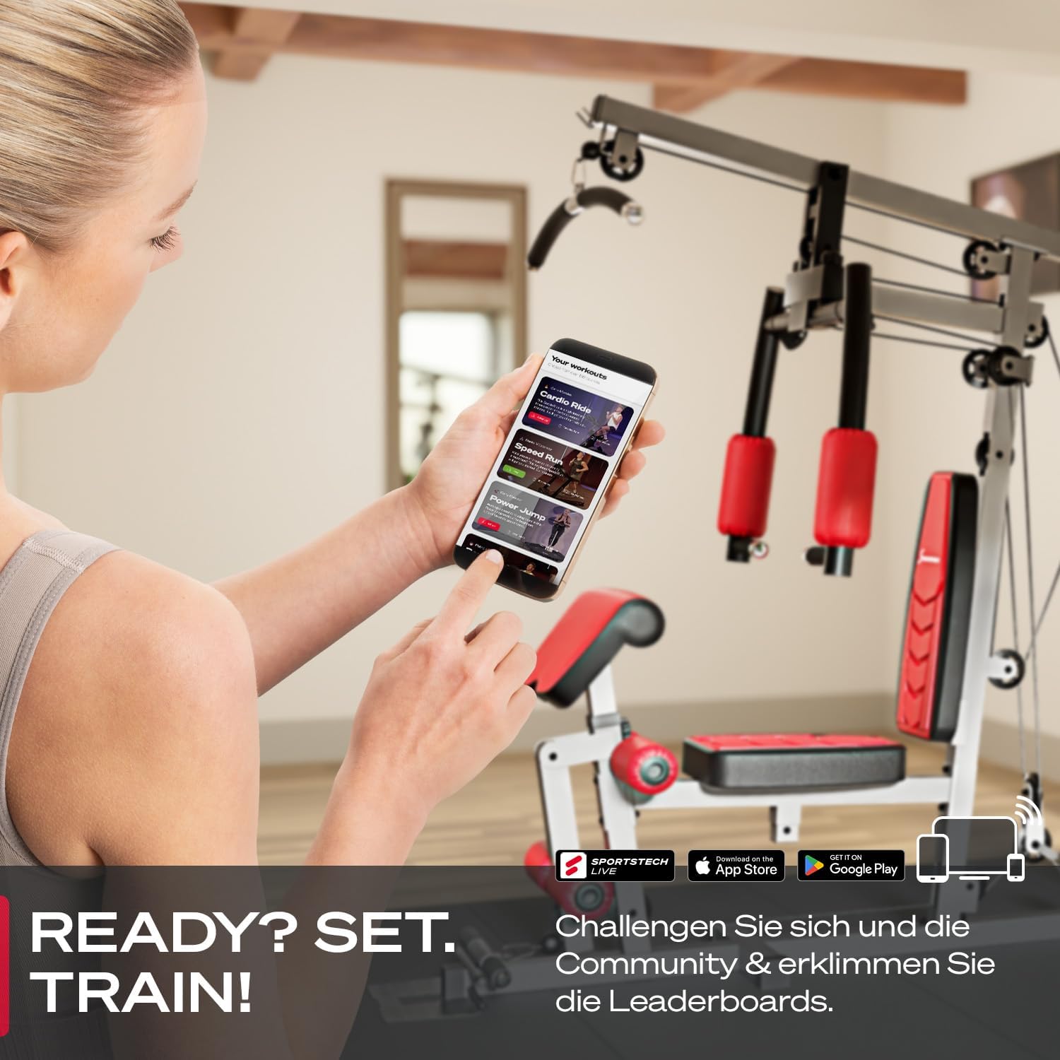 Sportstech, Kraftstation + bis 80 kg Gewichtsblock, Homegym HGX100/HGX300 – Bild 6