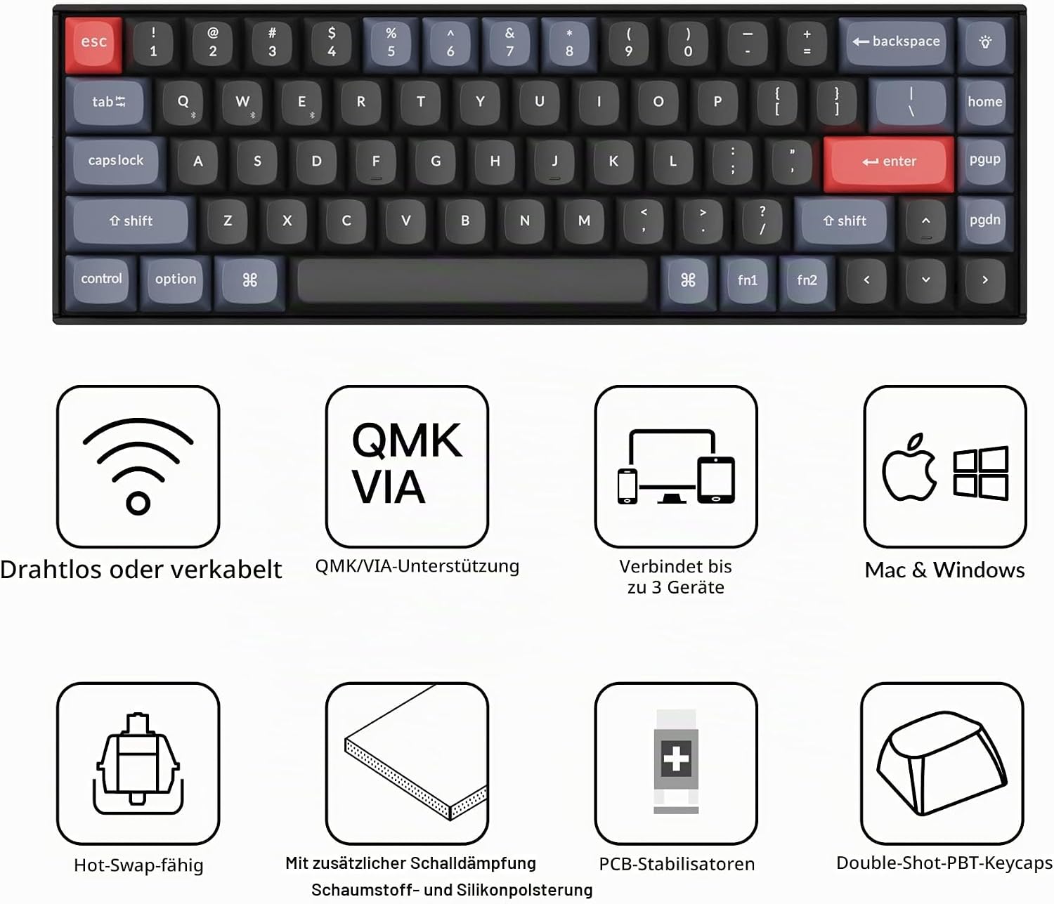 Keychron K6 Pro QMK/VIA kabellose Mechanische Tastatur US ANSI-Layout Hot-Swap-fähig K Pro Rotem Schalter 65% Layout RGB-Hintergrundbeleuchtung – Bild 7