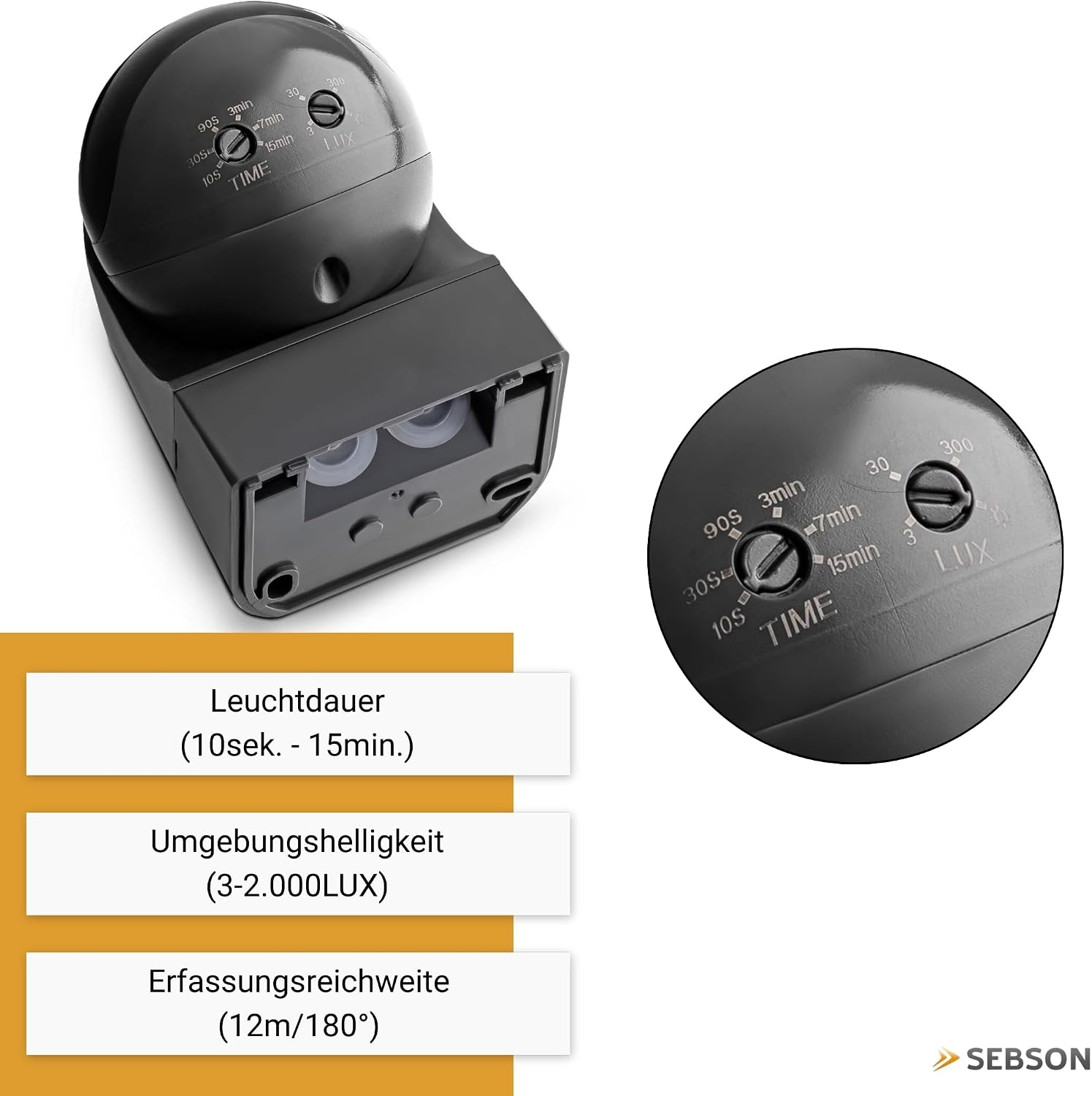 SEBSON Bewegungsmelder Außen IP44 Aufputz Anthrazit, LED geeignet 400W – Bild 3