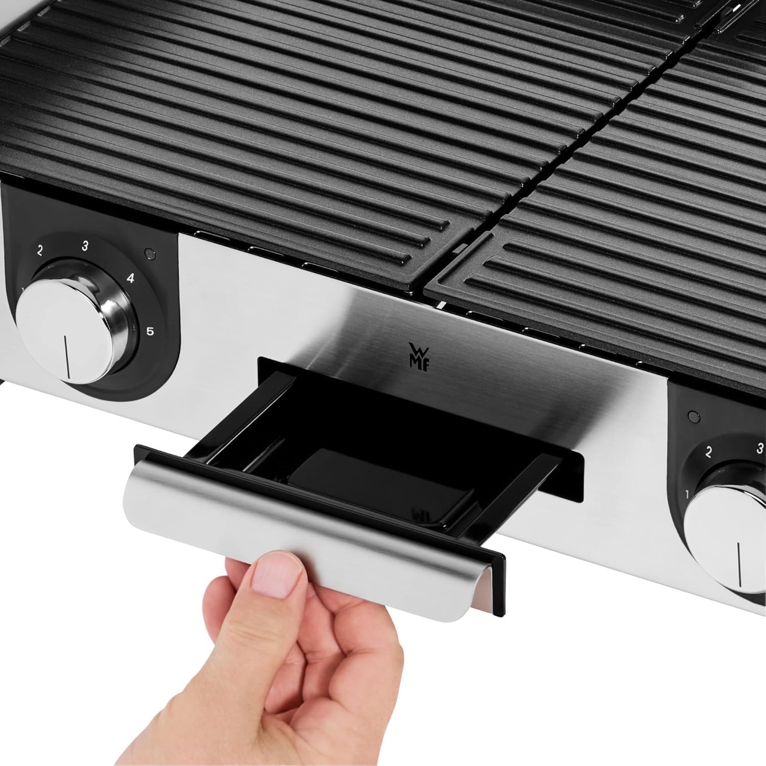 WMF Lono Master-Grill, Elektrogrill, 50x28 cm, Elektrogrill Tischgrill mit Windschutz und Auffangschale, Outdoorzertifiziert für Barbecue, 2 getrennt regulierbare Grillflächen, 2400 W, edelstahl matt – Bild 6