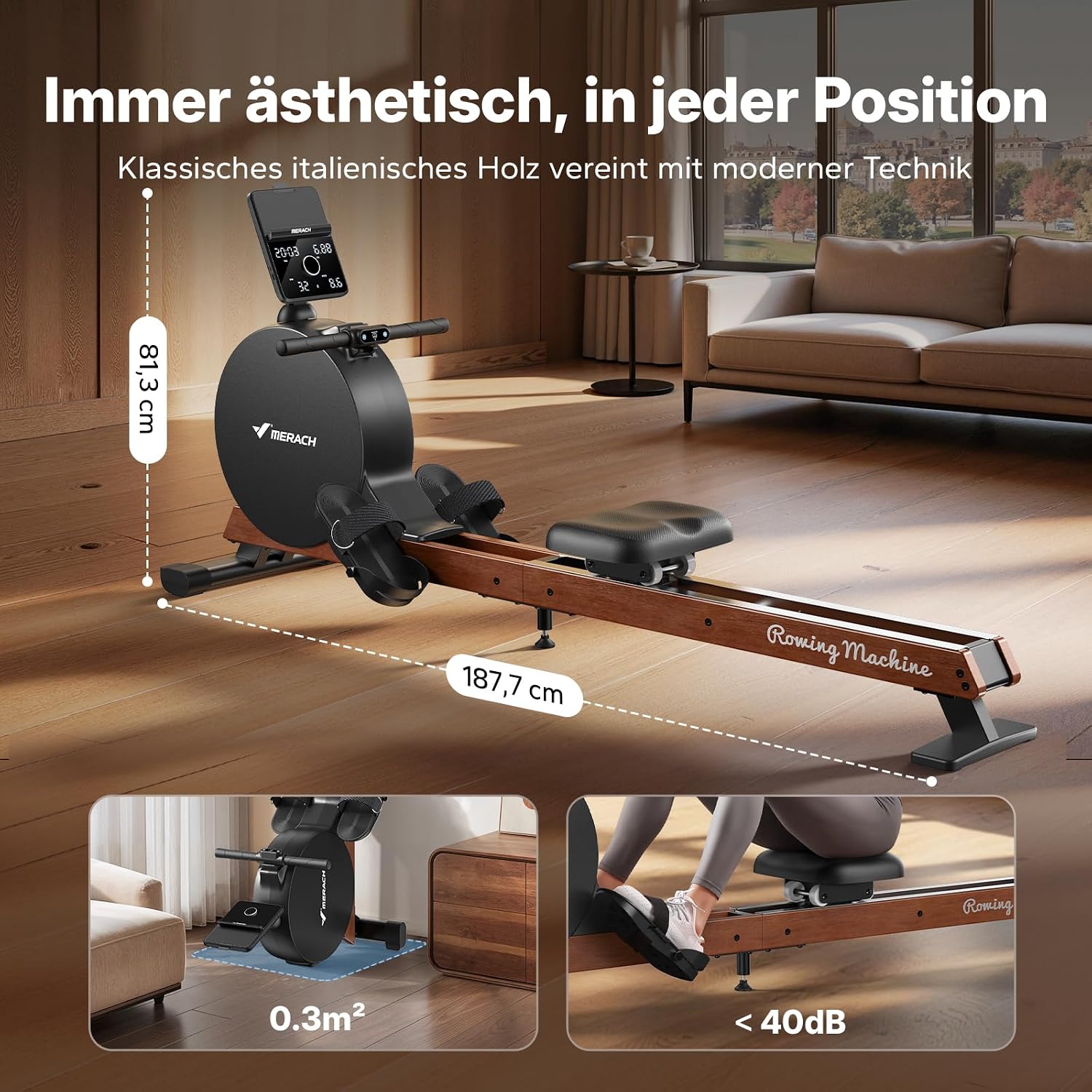 MERACH Magnetisches Rudergerät, 60 kg Widerstand, 16 Stufen, App-Steuerung – Bild 8