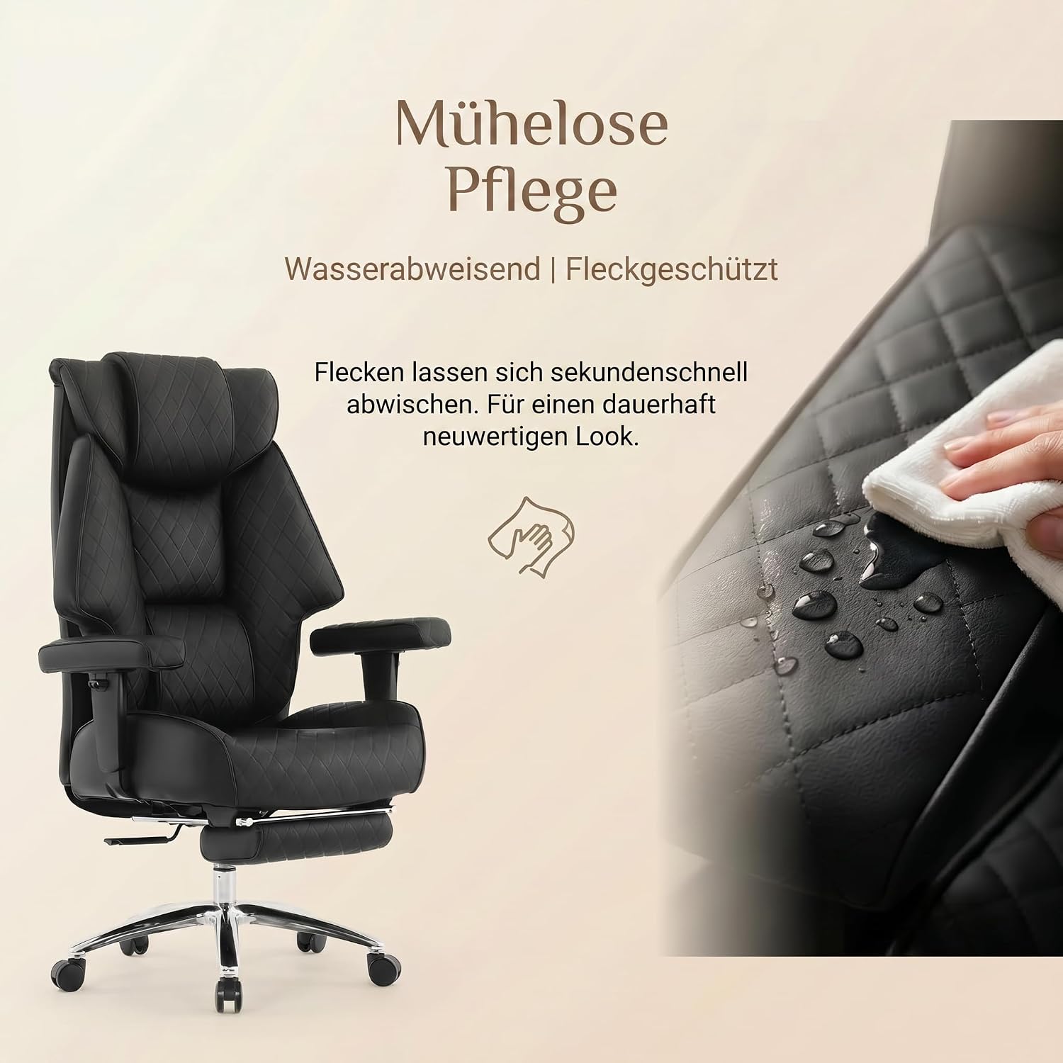 EXCEBET XXL Chefsessel bis 180kg Belastbar, Ergonomischer Bürostuhl mit Taschenfederkern, Breiter Drehstuhl für Schneidersitz, Dick Gepolstert, Hochlehner Managerstuhl mit Lendenwirbelstütze (Schwarz) – Bild 8