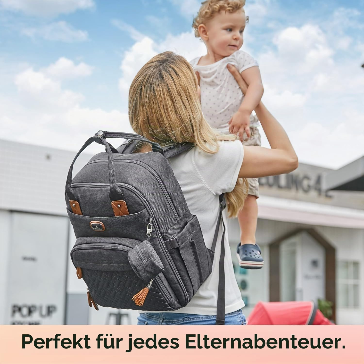 Dikaslon Wickeltasche Rucksack Großer Wickelrucksack mit Multifunktions-Babytaschen und mobiler Wickelauflage - Schnullerhalter und Kinderwagengurte - für Mama und Papa, Einheitsgröße – Bild 7