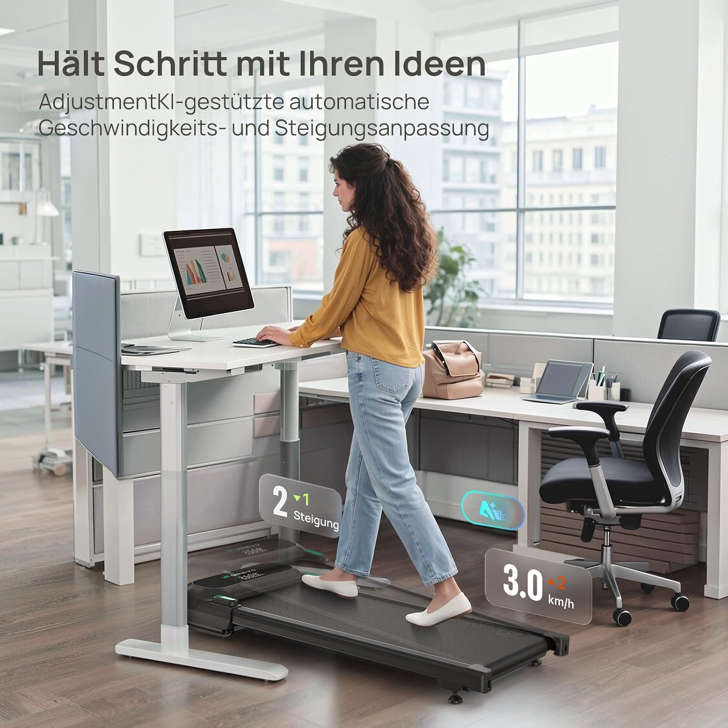 UREVO Automatische Steigung Walking Pad Mit KI-App, Laufband Schreibtisch – Bild 9