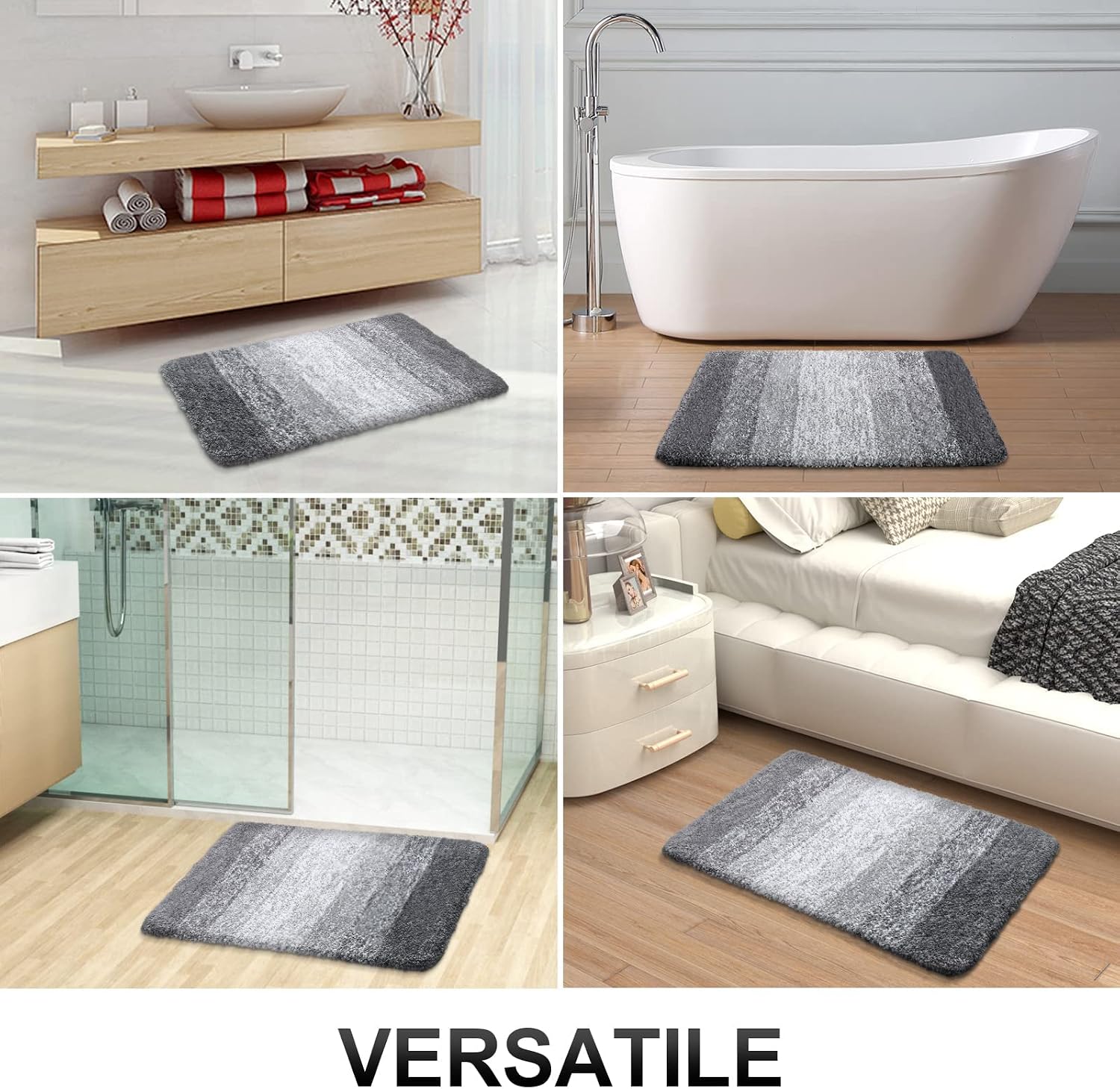 Homaxy Weich Flauschige Badezimmerteppich, Badematte, 40 x 60 cm, Grau – Bild 7