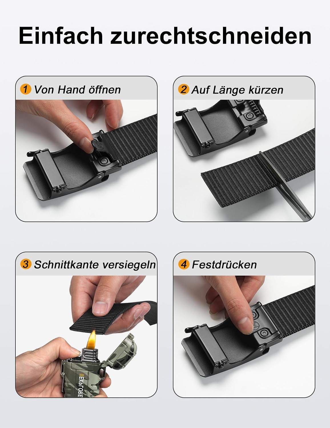 JUKMO Automatik Gürtel Herren, 3,8cm Nylon Ratsche Freizeit für Jeans – Bild 8