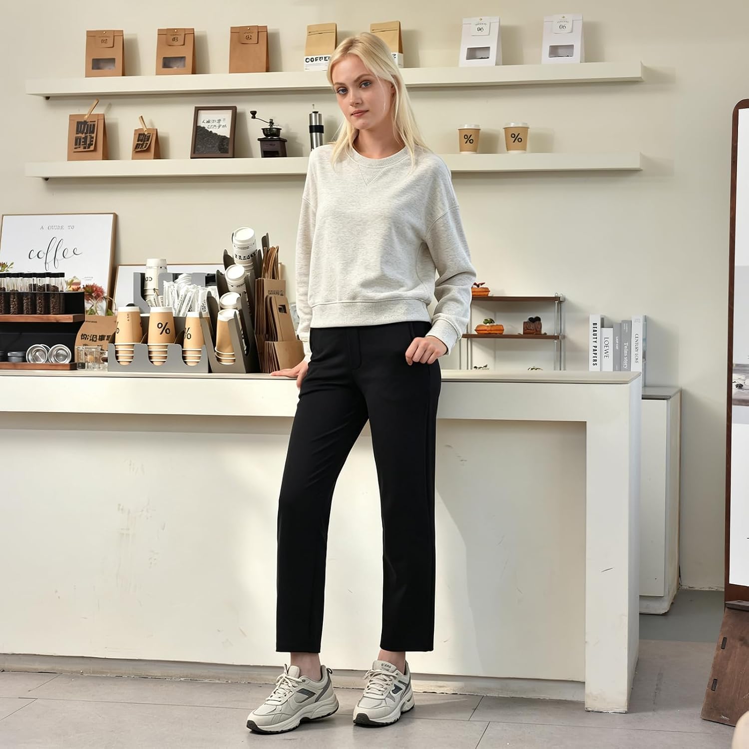 Anzughose Damen, Stoffhose Hosen mit Taschen – Bild 3