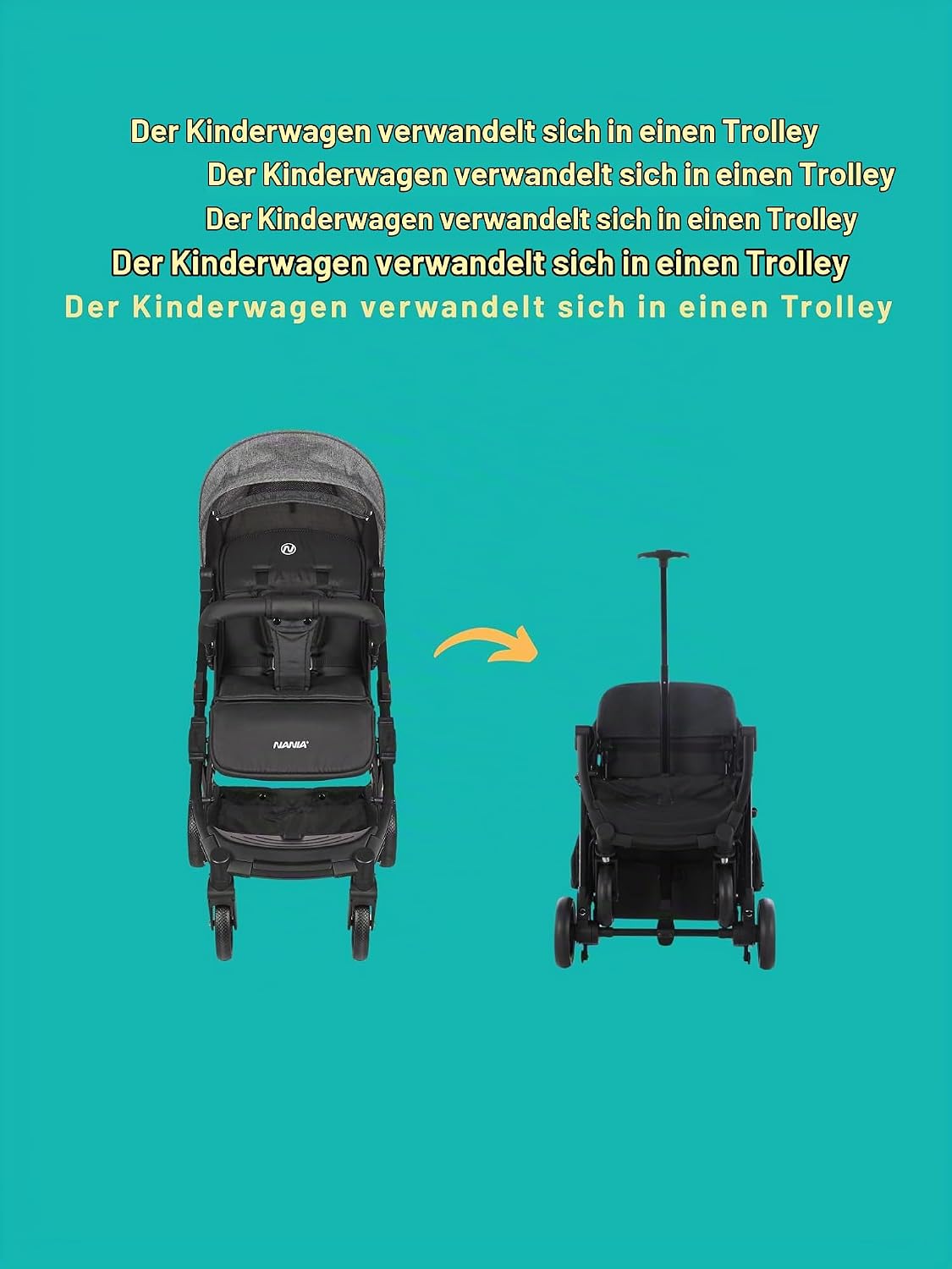 Nania Myla, kompakter Buggy, 0 bis 4 Jahre (22 kg max), leicht (7,5 kg), Stadt-Kinderwagen, mit einer Hand neigbar in Liegeposition, großer Aufbewahrungskorb, mit Transportwagen – Bild 5