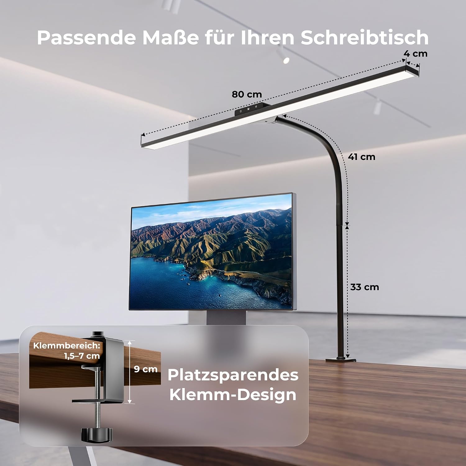 Schreibtischlampe LED Dimmbar, 80 cm Klemmbare Monitor Lampe – Bild 9