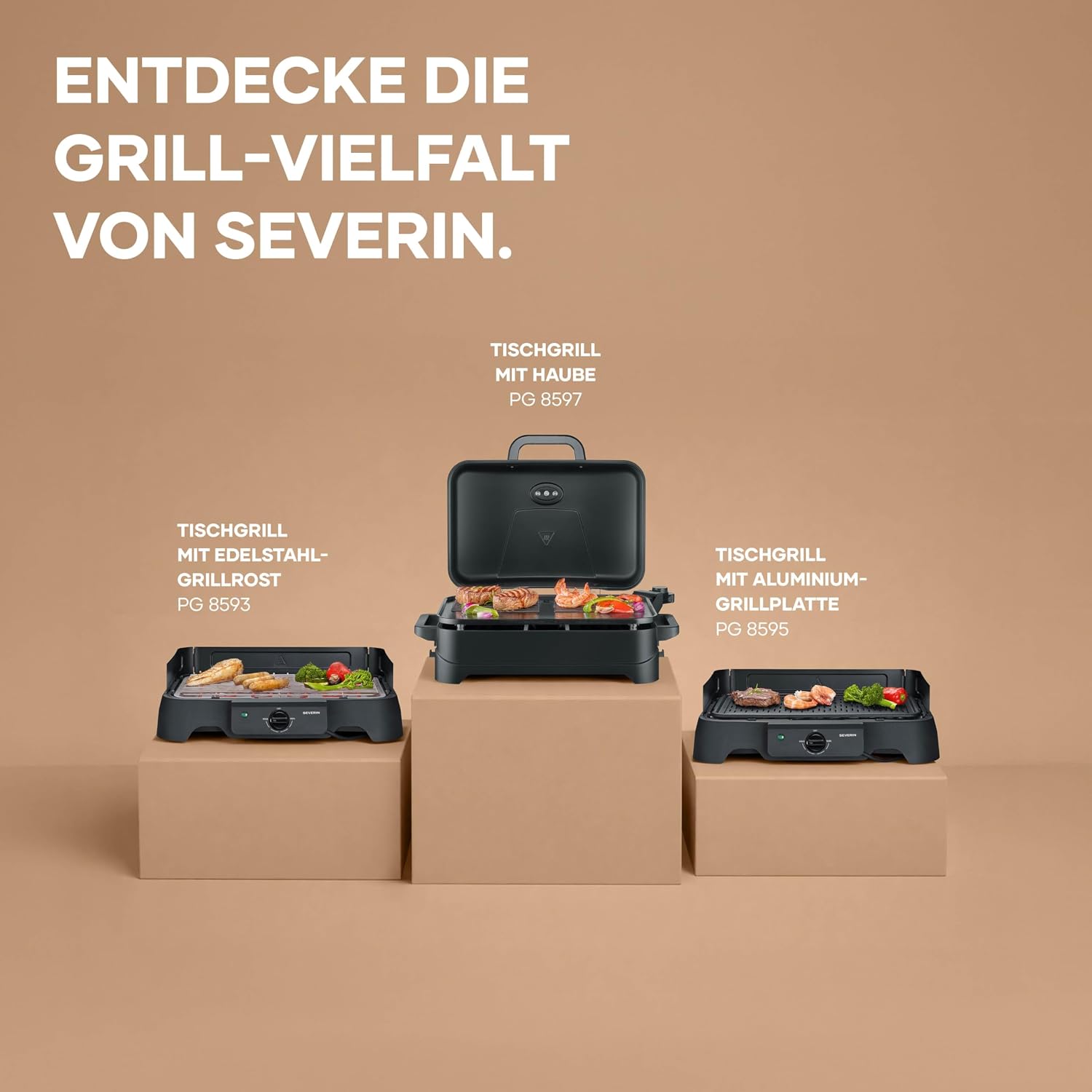 Severin Elektrogrill, Temperaturen 35-200 Grad Celsius, schnelles Aufheizen, 38x22 cm, Tischgrill mit Auffangschale, Edelstahl-Grillrost, Balkongrill, einfache Reinigung, 2000W, schwarz, PG 8593 – Bild 10