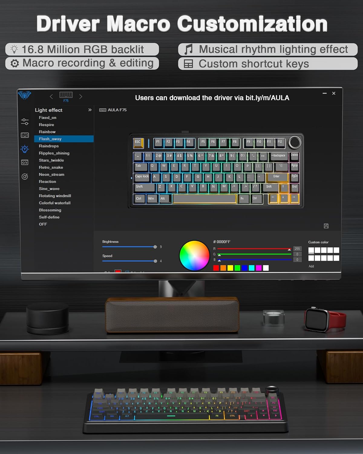 AULA F75 PRO Mechanische Tastatur Gaming,2.4GHz/Type-C/BT5.0 Mechanical Keyboard,Seitlich Graviert,Fünfschichtige Polsterung Struktur,QWERTY,Hot-Swap Kabellos Gaming Tastatur 75 Prozent (Grau) – Bild 6