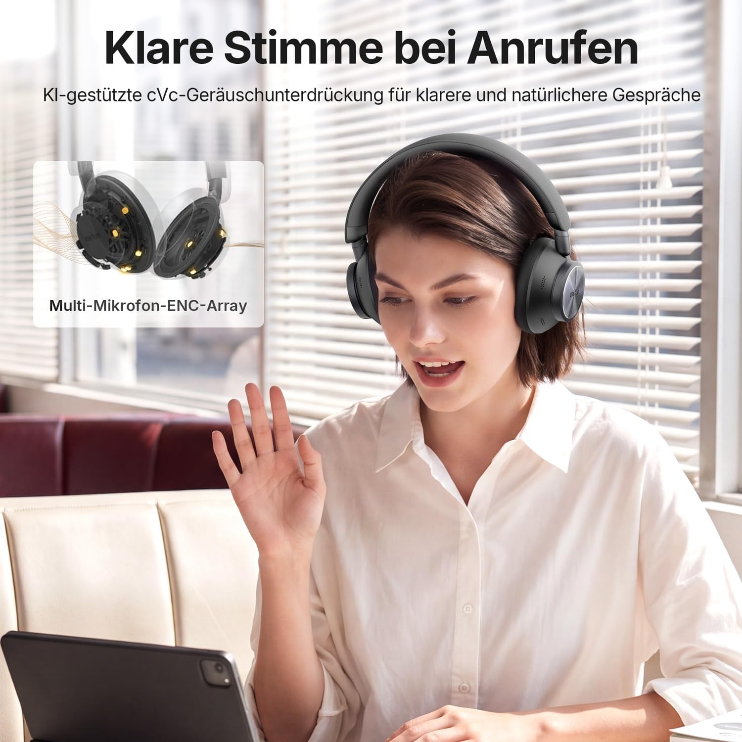 EarFun Wave Pro X Noise Cancelling Kopfhörer, Kabellose Bluetooth Kopfhörer – Bild 4
