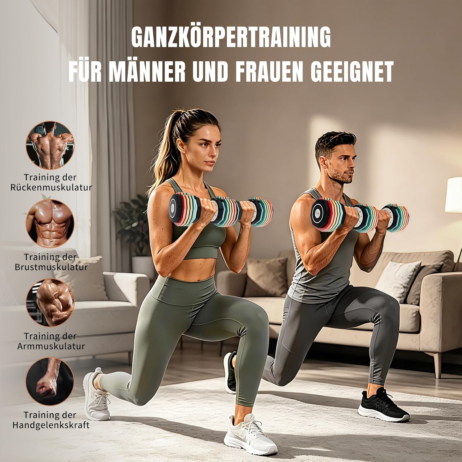 EOAT Verstellbare Hantel, 10 Gewichtsstufen, für Männer und Frauen geeignet, für das Training zu Hause und das Ganzkörpertraining – Bild 8
