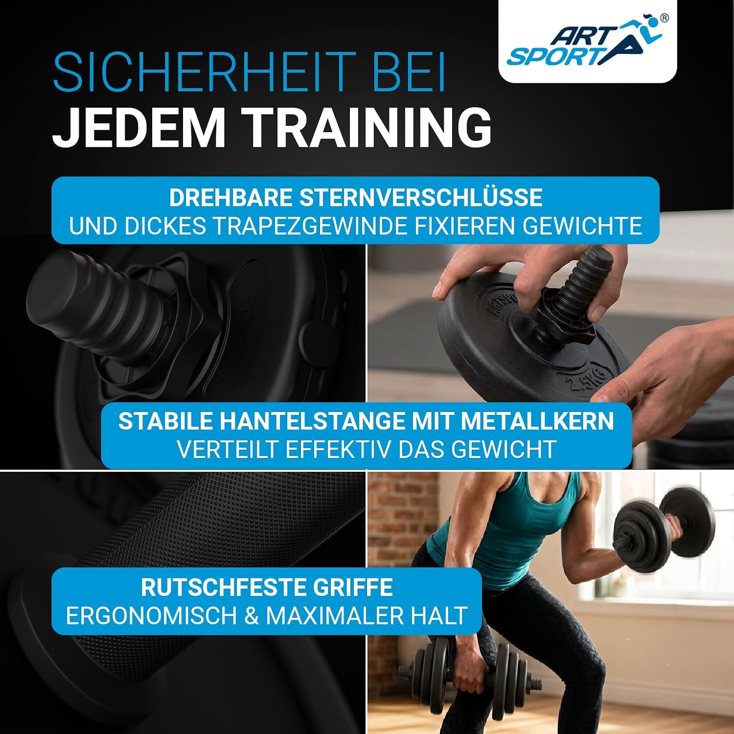 ArtSport 2er Hantelset 20/30 / 40 kg - Kurzhantel Set mit 2 Kurzhanteln, Gewichten & 4 Sternverschlüsse – Bild 4