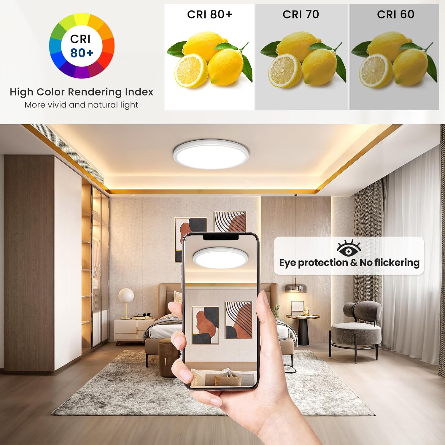LED Deckenleuchte Dimmbar 24W 2800LM Deckenlampe mit Fernbedienung – Bild 6