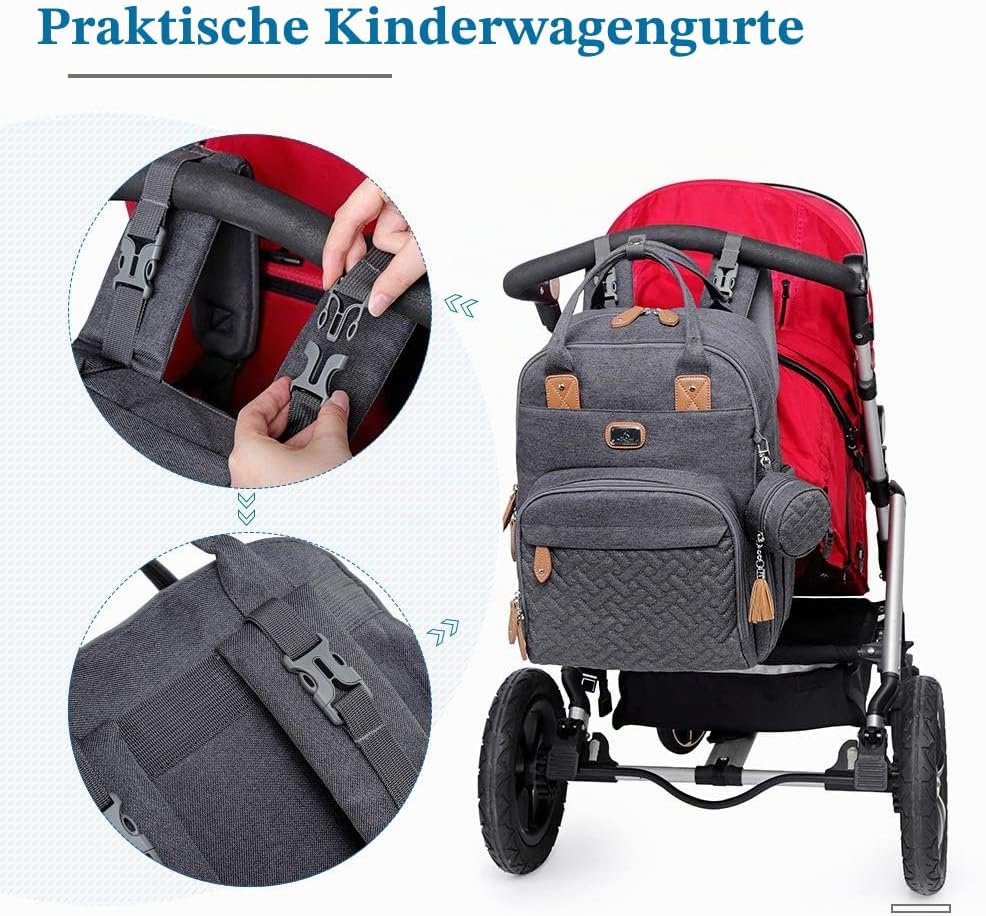 Dikaslon Wickeltasche Rucksack Großer Wickelrucksack mit Multifunktions-Babytaschen und mobiler Wickelauflage - Schnullerhalter und Kinderwagengurte - für Mama und Papa, Einheitsgröße – Bild 8