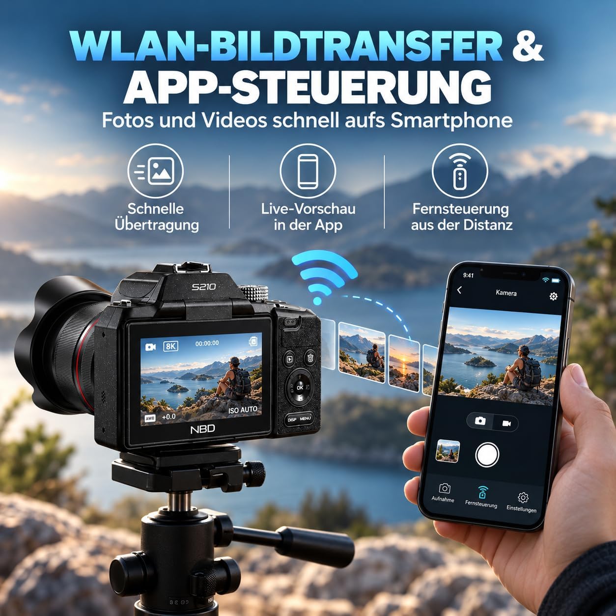NBD 8K Digitalkamera 64MP, Autofokus, 16x optischer Zoom + 48x Hybridzoom – Bild 4