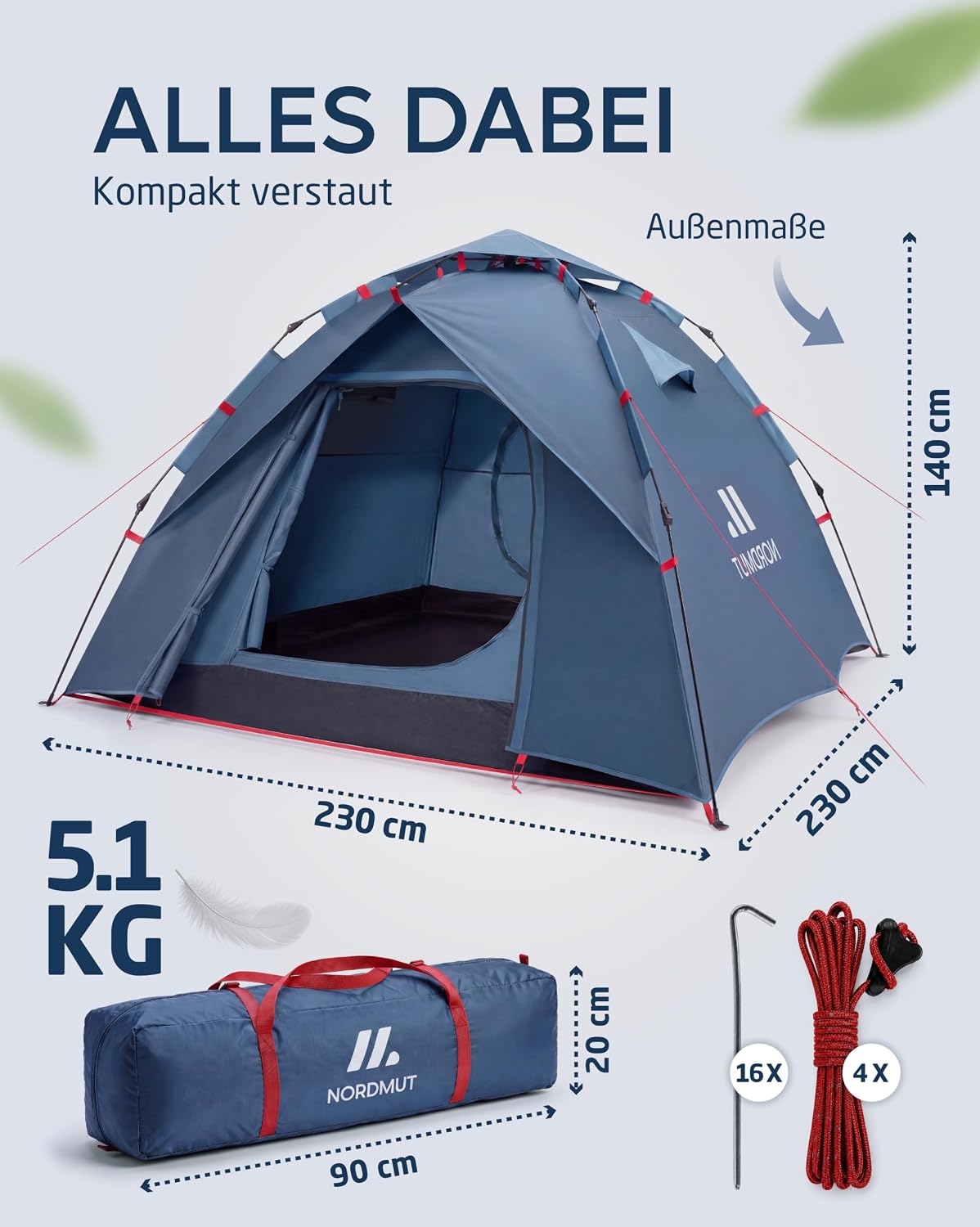 NORDMUT® Wurfzelt 2-4 Personen für blitzschnellen Aufbau – Pop Up Zelt 2-4 Personen wasserdicht & UV-Schutz – Campingzelt mit hervorragender Luftzirkulation – Bild 6