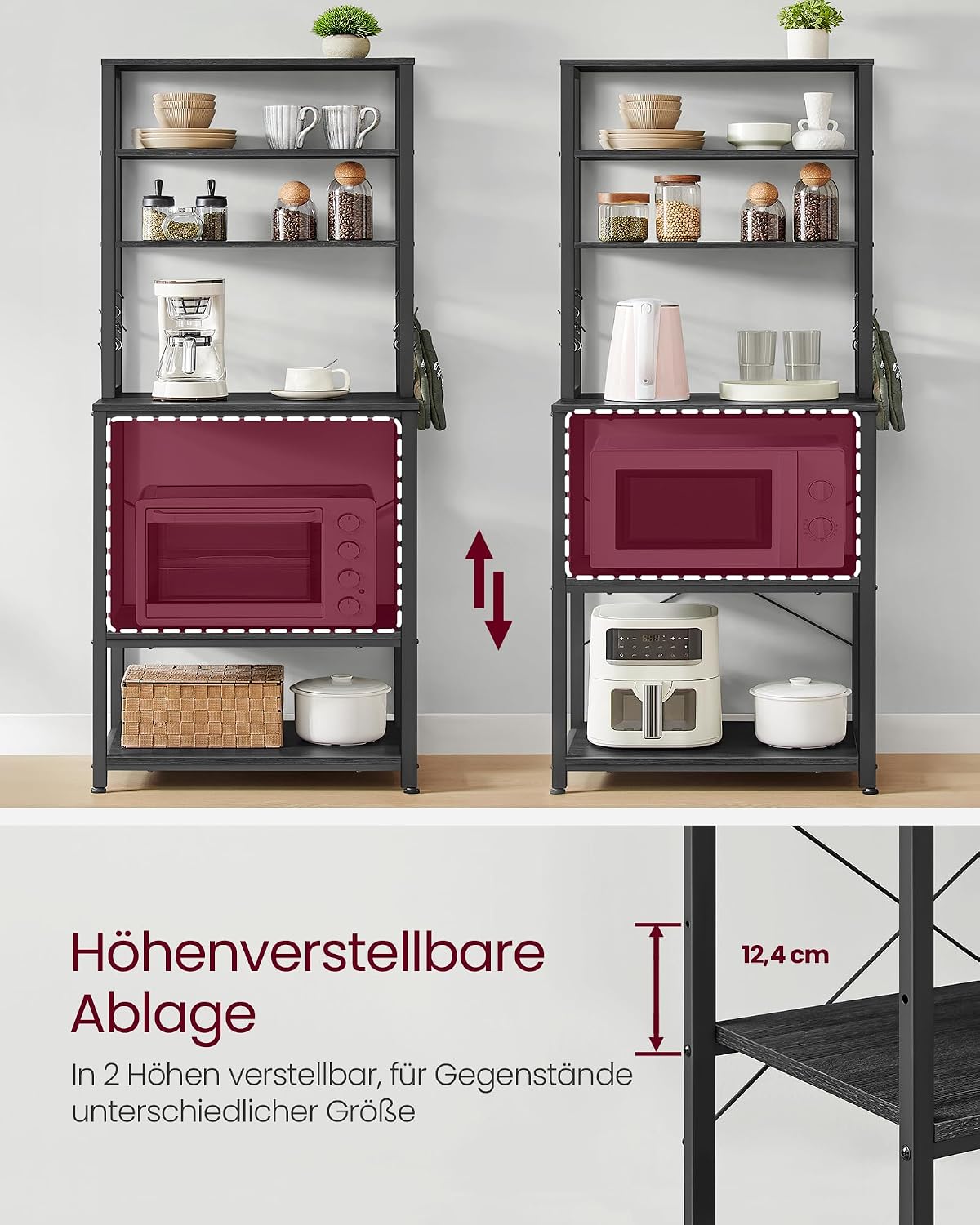 VASAGLE Küchenregal, 6 Regalebenen und 6 Haken, 40 x 60 x 167 cm – Bild 6